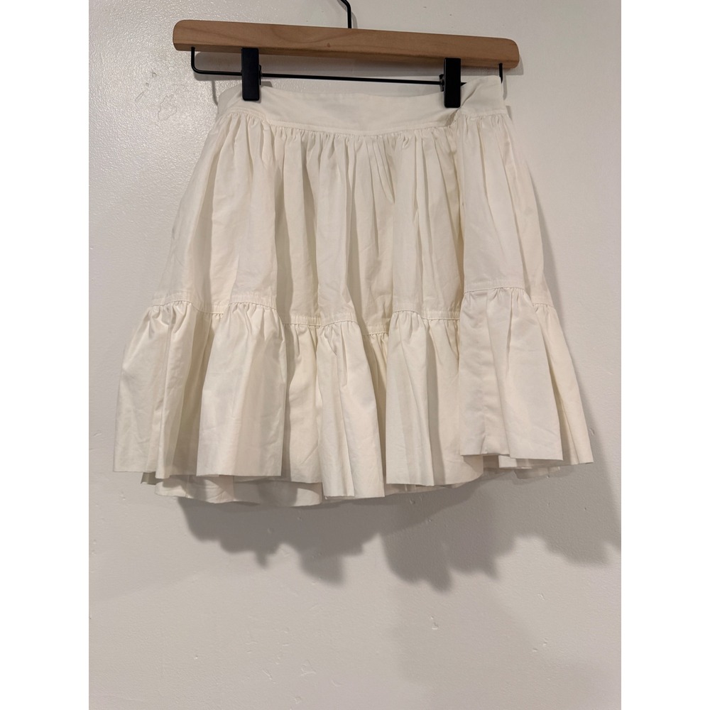 Mare Womens Tiered Ruffle Mini Skirt Off White Cotton Blend Size XS